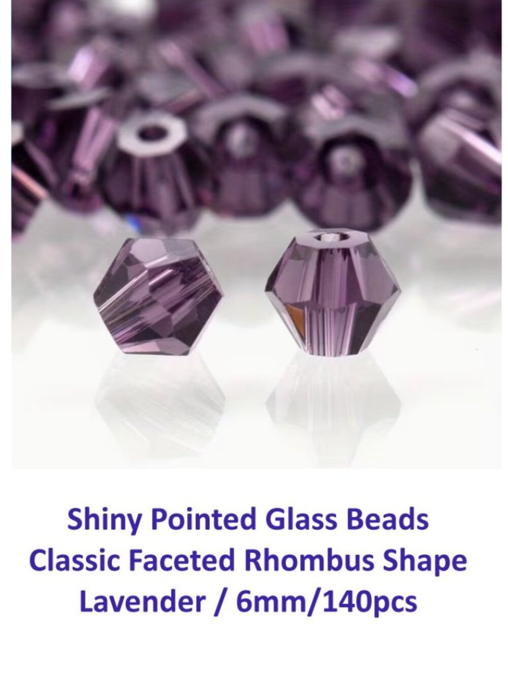 Shiny Pointed Glass Beads Classic Faceted Rhombus Shape Lavender / 6mm/140pcs